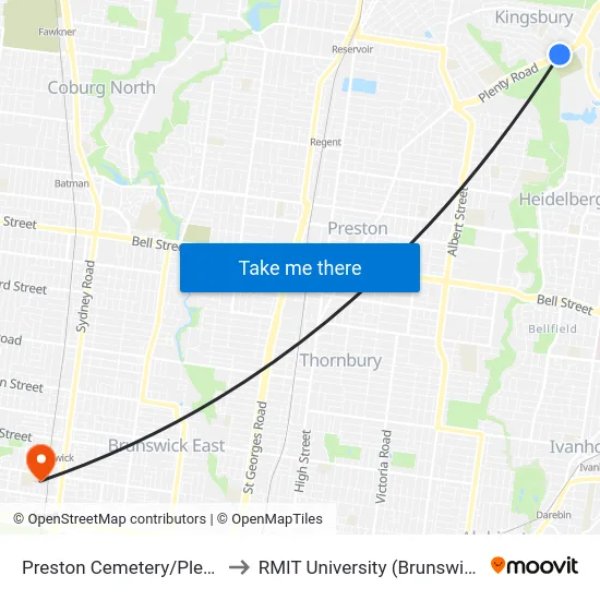 Preston Cemetery/Plenty Rd #59 to RMIT University (Brunswick Campus) map