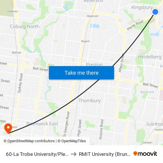 60-La Trobe University/Plenty Rd (Bundoora) to RMIT University (Brunswick Campus) map