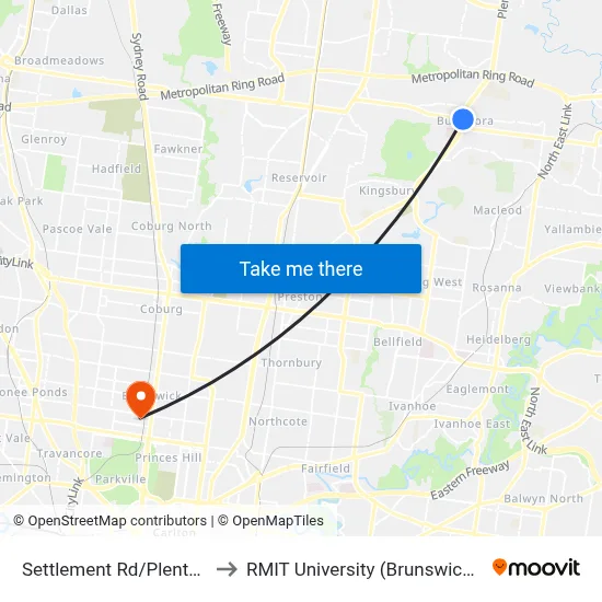 Settlement Rd/Plenty Rd #66 to RMIT University (Brunswick Campus) map