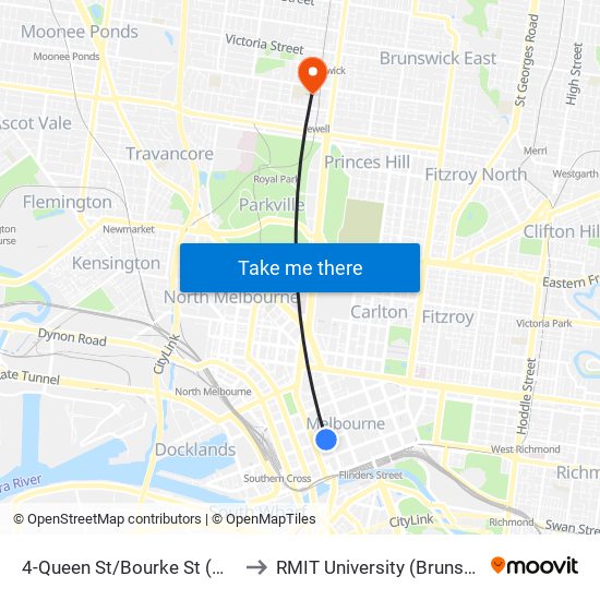 4-Queen St/Bourke St (Melbourne City) to RMIT University (Brunswick Campus) map