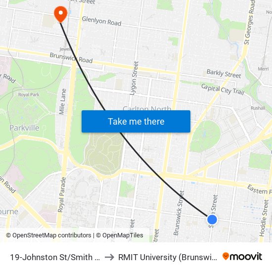 19-Johnston St/Smith St (Fitzroy) to RMIT University (Brunswick Campus) map