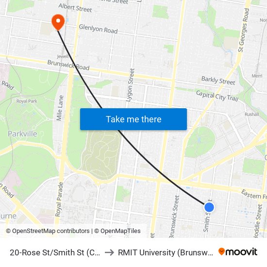 20-Rose St/Smith St (Collingwood) to RMIT University (Brunswick Campus) map