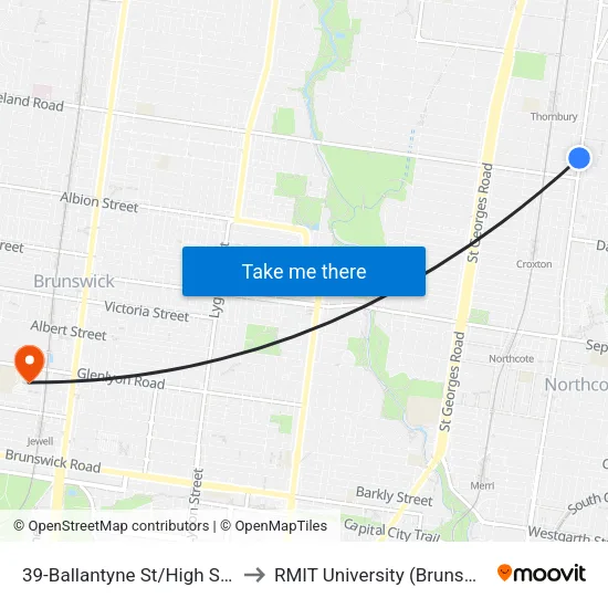 Ballantyne St/High St #39 to RMIT University (Brunswick Campus) map