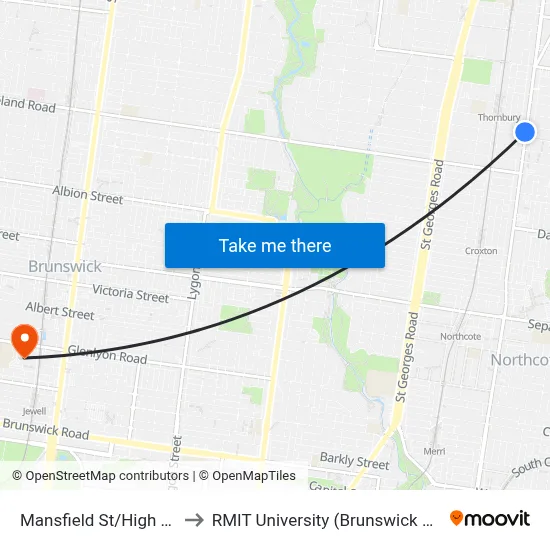 Mansfield St/High St #40 to RMIT University (Brunswick Campus) map