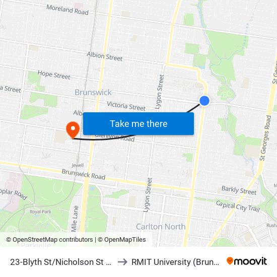 23-Blyth St/Nicholson St (Brunswick East) to RMIT University (Brunswick Campus) map