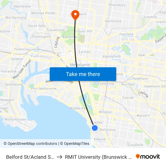 Belford St/Acland St #139 to RMIT University (Brunswick Campus) map