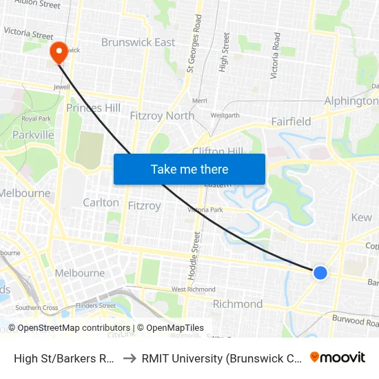 High St/Barkers Rd #29 to RMIT University (Brunswick Campus) map