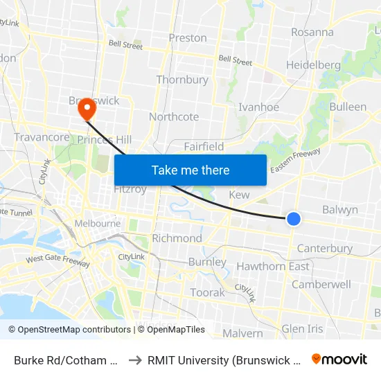Burke Rd/Cotham Rd #42 to RMIT University (Brunswick Campus) map