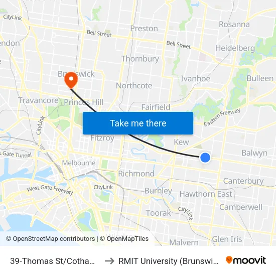 Thomas St/Cotham Rd #39 to RMIT University (Brunswick Campus) map