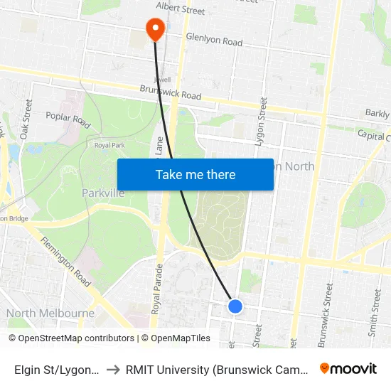 Elgin St/Lygon St to RMIT University (Brunswick Campus) map