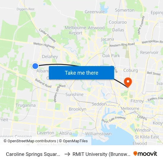 Caroline Springs Square Sc/Main St to RMIT University (Brunswick Campus) map