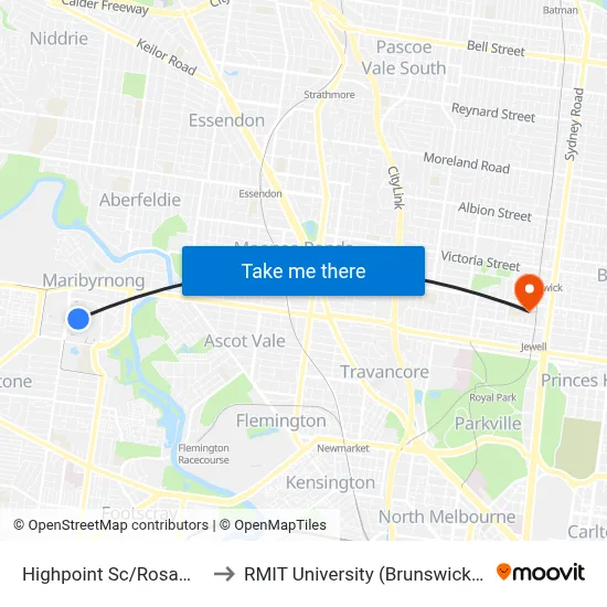 Highpoint Sc/Rosamond Rd to RMIT University (Brunswick Campus) map
