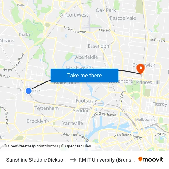 Sunshine Station/Dickson St to RMIT University (Brunswick Campus) map