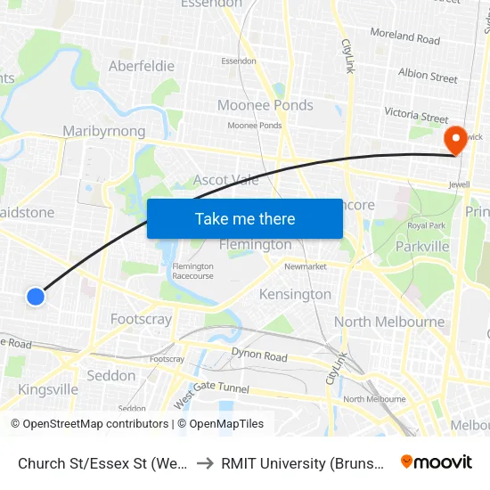 Church St/Essex St to RMIT University (Brunswick Campus) map