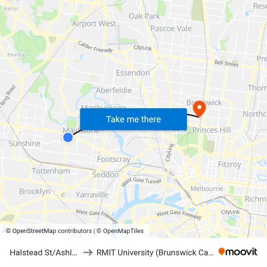 Halstead St/Ashley St to RMIT University (Brunswick Campus) map