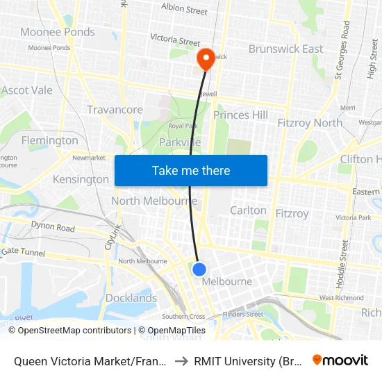 Queen Victoria Market/Franklin St to RMIT University (Brunswick Campus) map