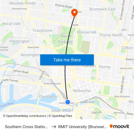 Southern Cross Station/Collins St to RMIT University (Brunswick Campus) map