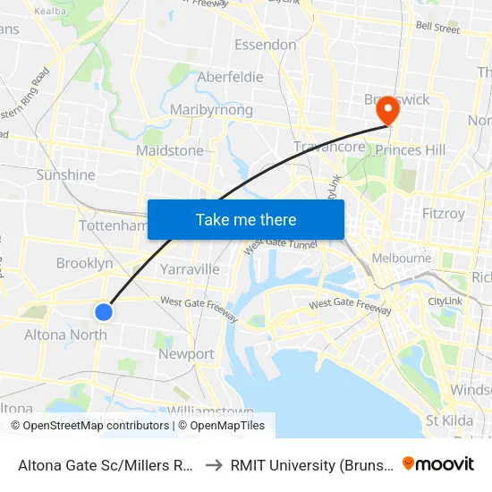Altona Gate Sc/Millers Rd to RMIT University (Brunswick Campus) map