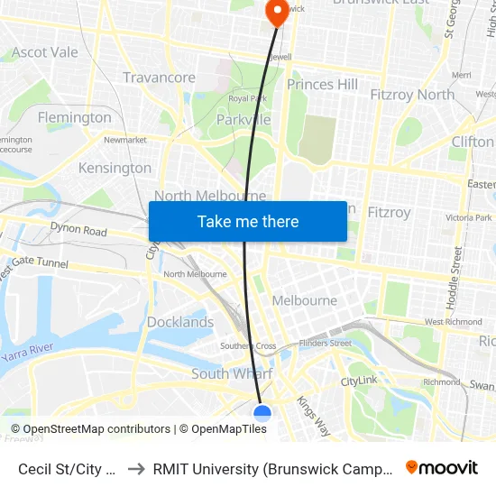 Cecil St/City Rd to RMIT University (Brunswick Campus) map