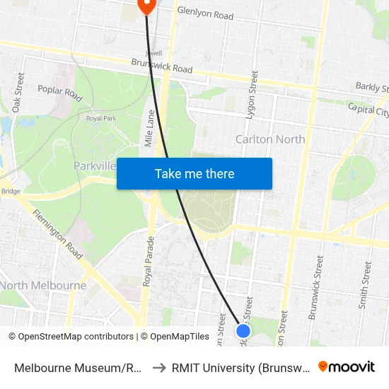 Melbourne Museum/Rathdowne St to RMIT University (Brunswick Campus) map