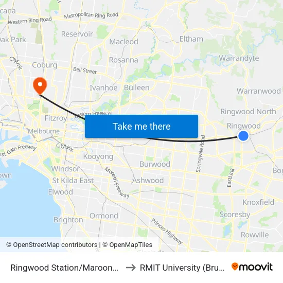 Ringwood Station/Maroondah Hwy to RMIT University (Brunswick Campus) map