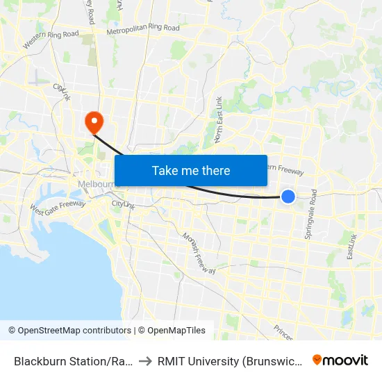 Blackburn Station/Railway Rd to RMIT University (Brunswick Campus) map