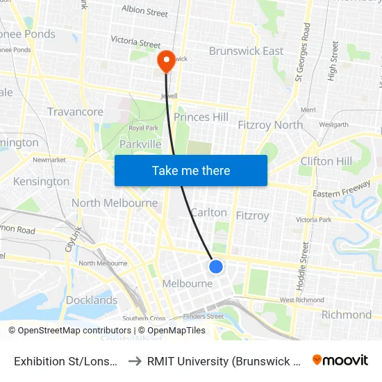 Exhibition St/Lonsdale St to RMIT University (Brunswick Campus) map