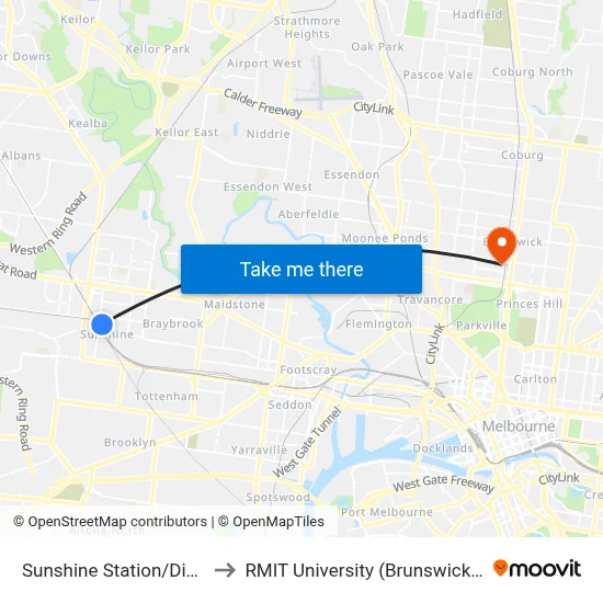 Sunshine Station/Dickson St to RMIT University (Brunswick Campus) map