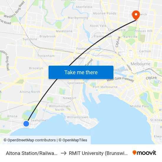 Altona Station/Railway St South to RMIT University (Brunswick Campus) map