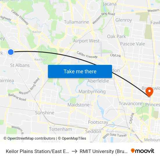 Keilor Plains Station/East Esplanade to RMIT University (Brunswick Campus) map