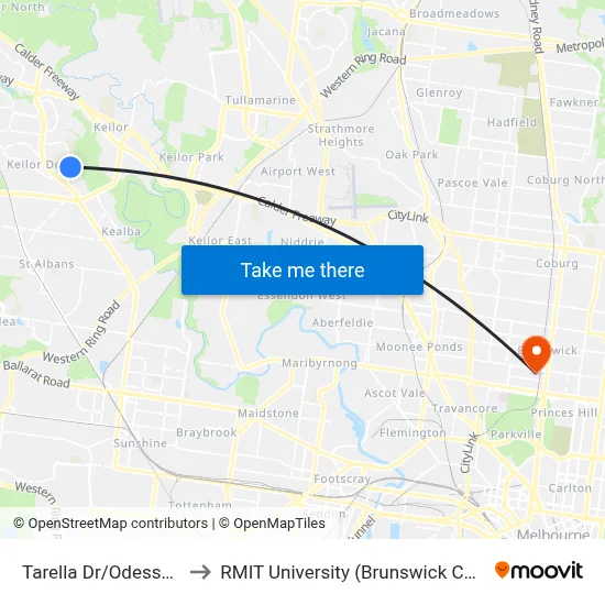 Tarella Dr/Odessa Ave to RMIT University (Brunswick Campus) map