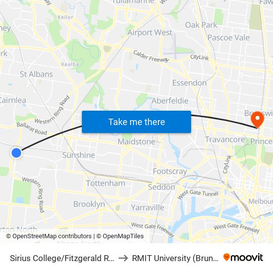 Sirius College/Fitzgerald Rd (Sunshine West) to RMIT University (Brunswick Campus) map