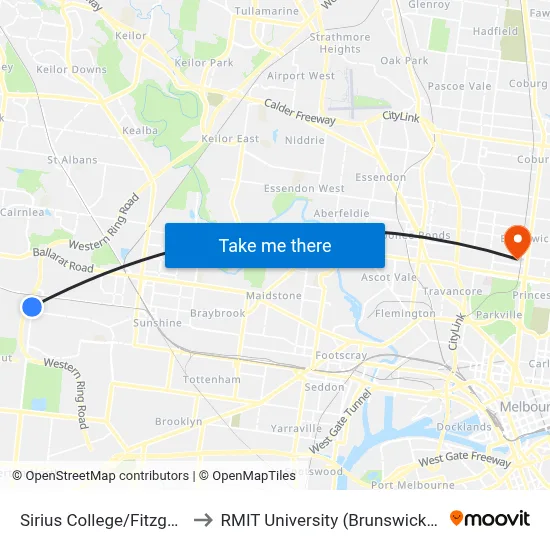 Sirius College/Fitzgerald Rd to RMIT University (Brunswick Campus) map