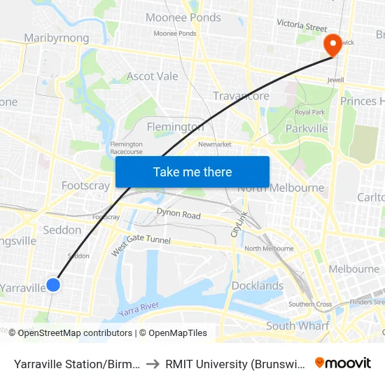 Yarraville Station/Birmingham St to RMIT University (Brunswick Campus) map