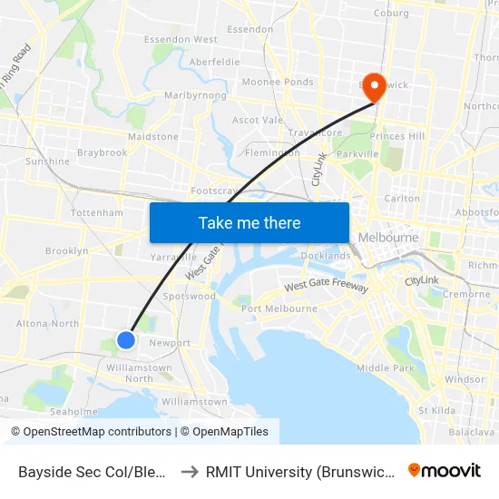 Bayside Sec Col/Blenheim Rd to RMIT University (Brunswick Campus) map