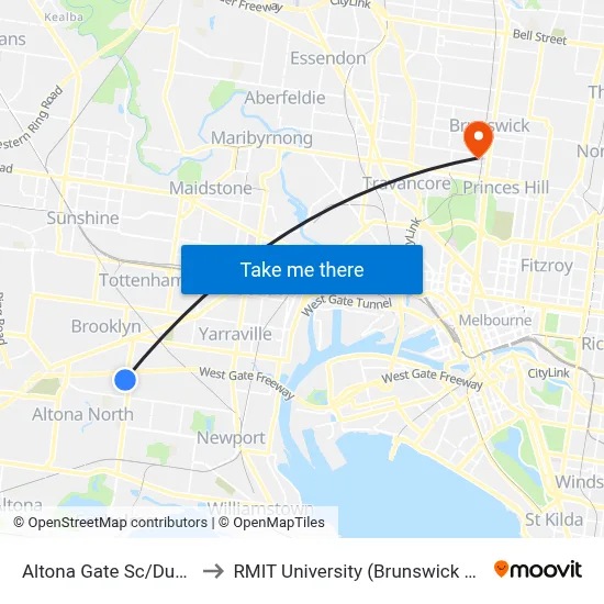 Altona Gate Sc/Duosa Rd to RMIT University (Brunswick Campus) map