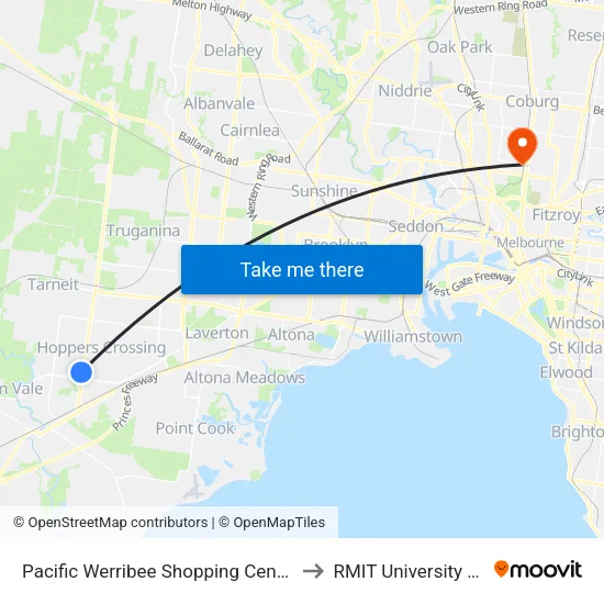 Pacific Werribee Shopping Centre/Derrimut Rd to RMIT University (Brunswick Campus) map