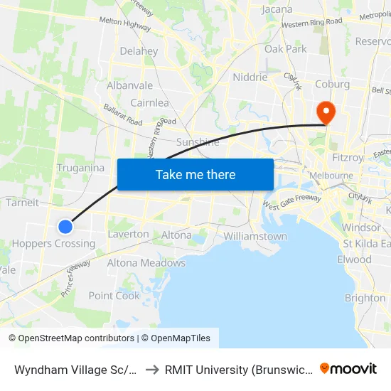 Wyndham Village Sc/Morris Rd to RMIT University (Brunswick Campus) map