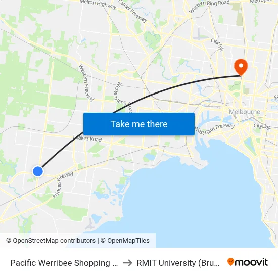 Pacific Werribee Shopping Centre/Derrimut Rd to RMIT University (Brunswick Campus) map