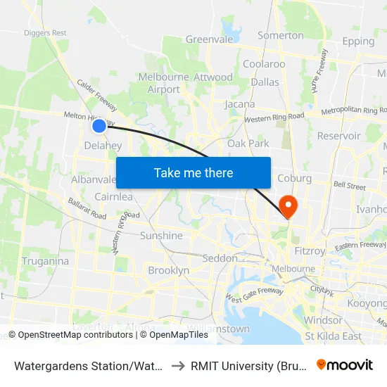 Watergardens Station/Watergardens Circuit Rd to RMIT University (Brunswick Campus) map