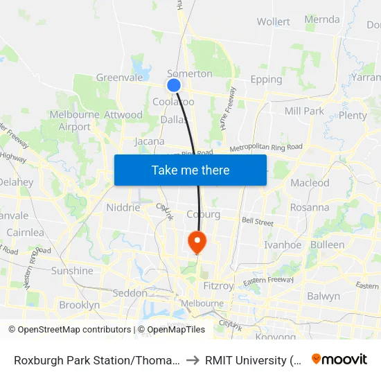 Roxburgh Park Station/Thomas Brunton Pde to RMIT University (Brunswick Campus) map