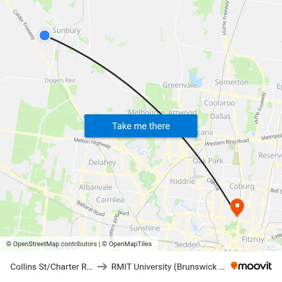 Collins St/Charter Rd West to RMIT University (Brunswick Campus) map