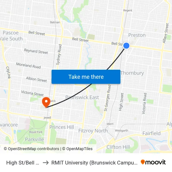 High St/Bell St to RMIT University (Brunswick Campus) map