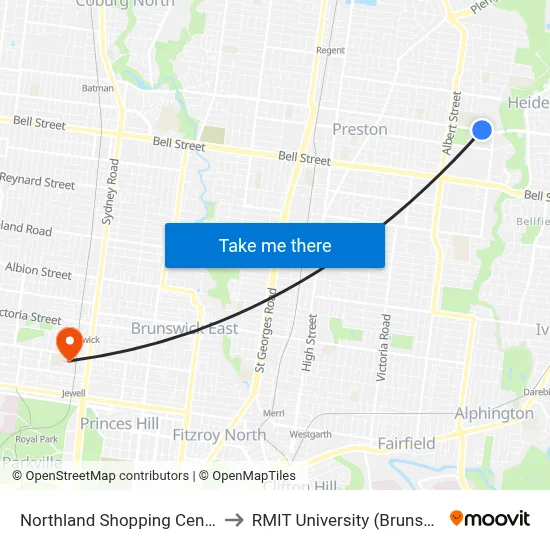 Northland Shopping Centre/Murray Rd to RMIT University (Brunswick Campus) map