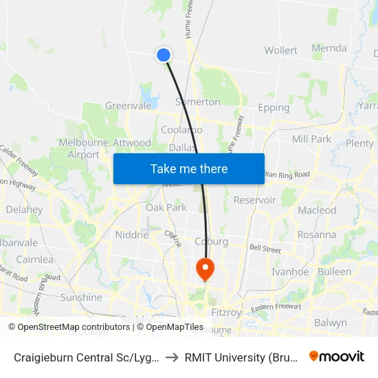 Craigieburn Central Sc/Lygon Dr to RMIT University (Brunswick Campus) map