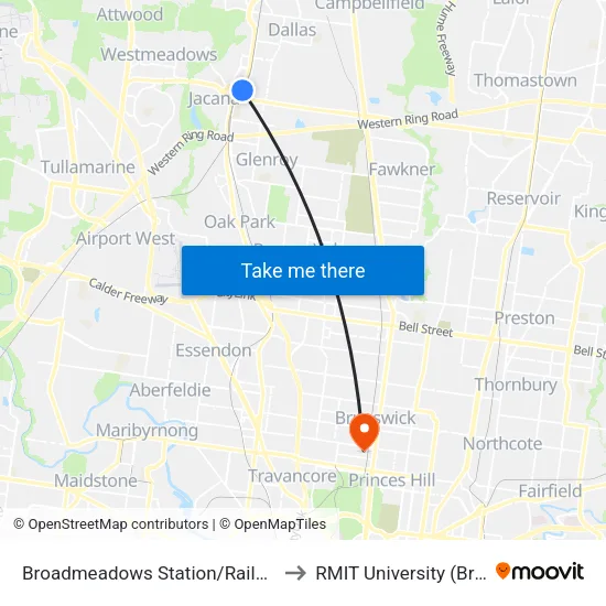 Broadmeadows Station/Railway Cres to RMIT University (Brunswick Campus) map