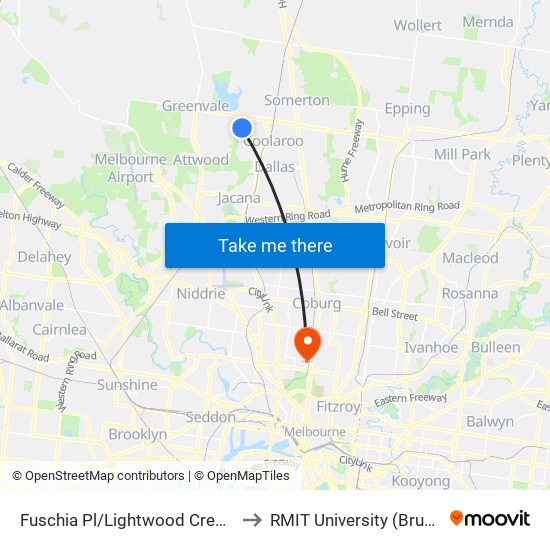 Fuschia Pl/Lightwood Cres (Meadow Heights) to RMIT University (Brunswick Campus) map