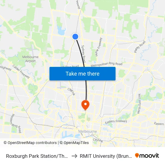 Roxburgh Park Station/Thomas Brunton Pde to RMIT University (Brunswick Campus) map