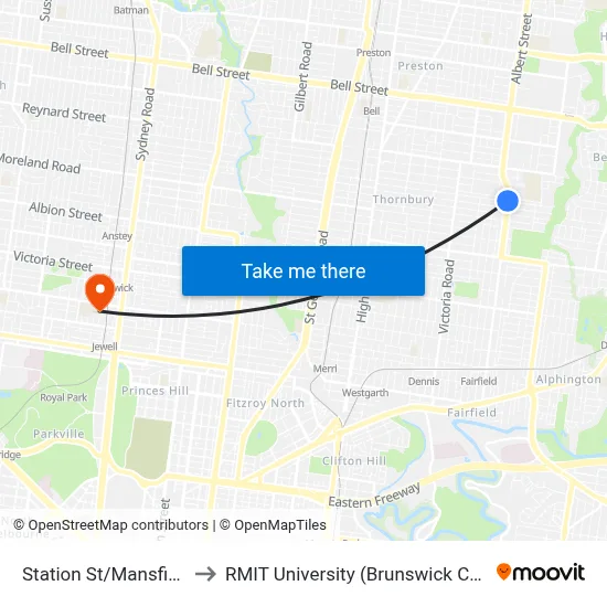 Station St/Mansfield St to RMIT University (Brunswick Campus) map
