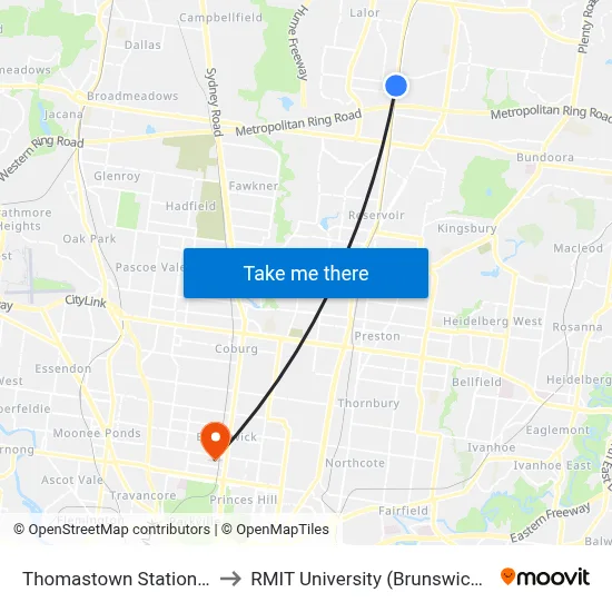 Thomastown Station/High St to RMIT University (Brunswick Campus) map